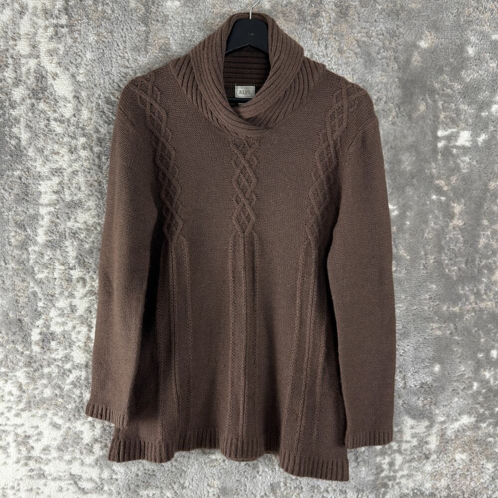 ALPS Size‎ M Shawl Collar Wool Blend Sweater Long Sleeve Brown Pullover Casual